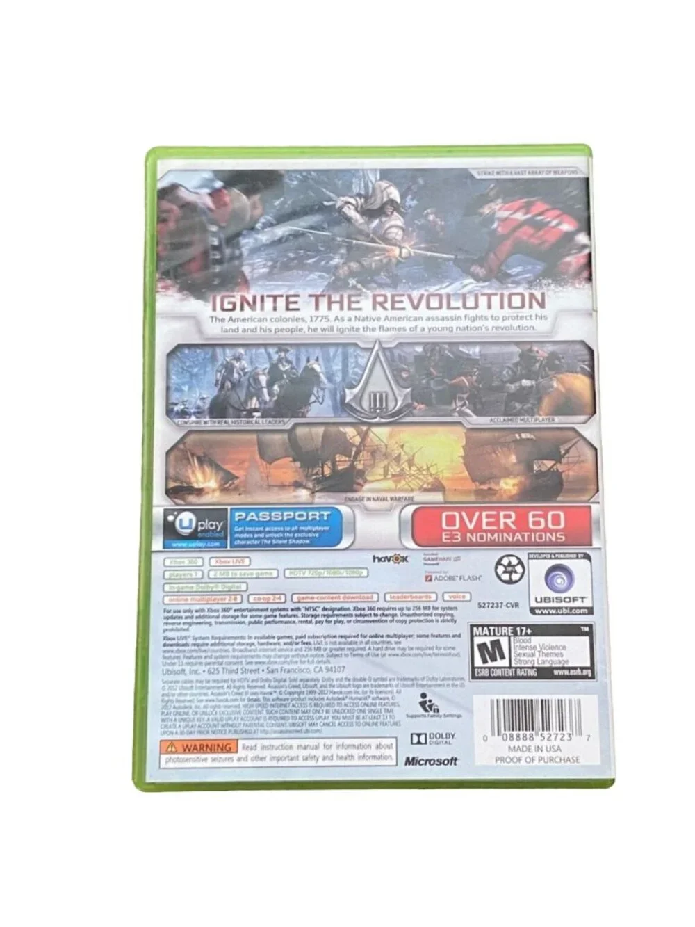 XBOX 360 Assassin's Creed III Video Game-Rated M-GUC